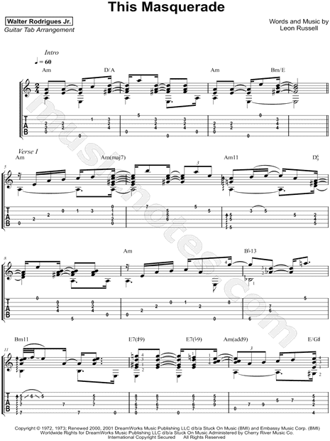 Walter Rodrigues Jr This Masquerade Guitar Tab In A Minor Download Print Sku Mn