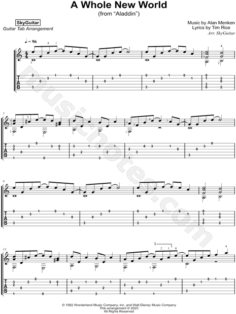 Skyguitar A Whole New World Guitar Tab In C Major Download Print Sku Mn