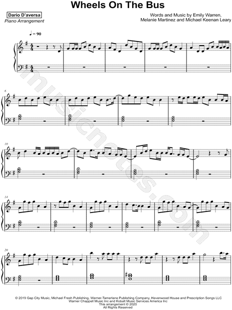 Dario D'aversa "Wheels on the Bus" Sheet Music (Piano Solo) in G Major