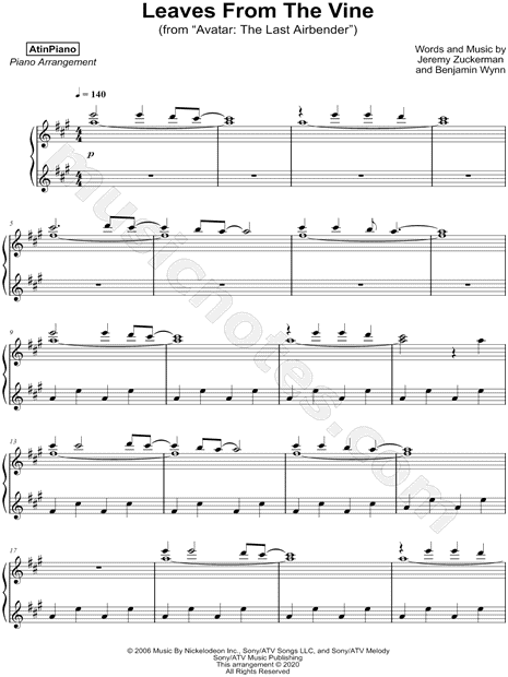 AtinPiano "Leaves from the Vine" Sheet Music (Piano Solo) in A Major