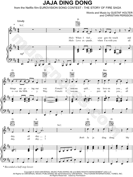 Jaja Ding Dong From Eurovision Song Contest The Story Of Fire Saga Sheet Music In D Major Transposable Download Print Sku Mn