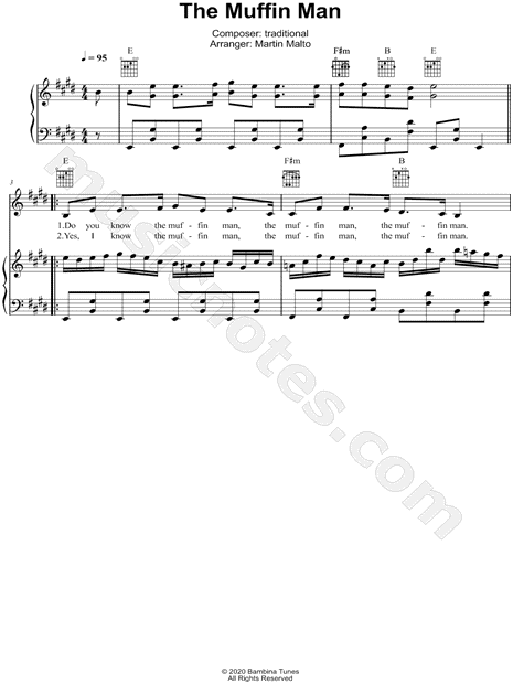 Traditional The Muffin Man Sheet Music In E Major Download Print Sku Mn0217602