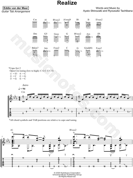 Eddie Van Der Meer Realize From Re Zero Starting Life In Another World Guitar Tab In C Minor Download Print Sku Mn