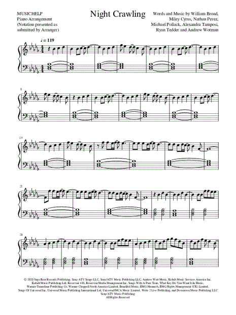 MUSICHELP "Night Crawling" Sheet Music (Piano Solo) in Bb Minor - Download & - SKU: MN0224175