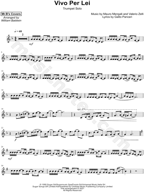 socket Landscape systematic William Baldwin "Vivo per Lei" Sheet Music (Trumpet Solo) in F Major -  Download & Print - SKU: MN0231698