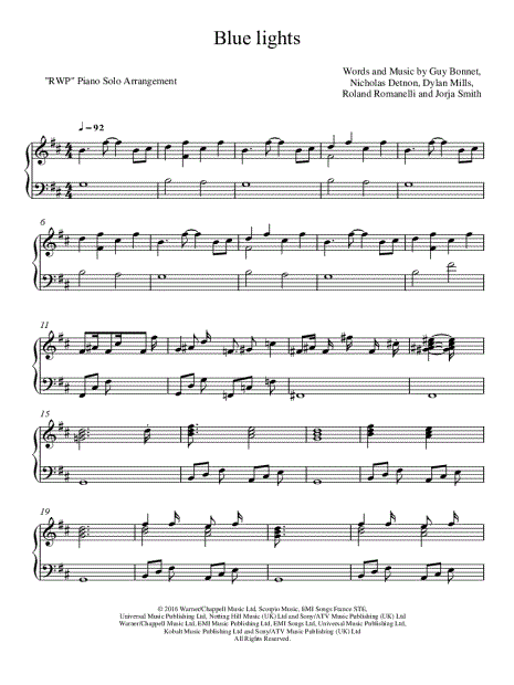 R.W.P. "Blue Lights" Sheet Music (Piano Solo) in B - Download Print - SKU: MN0239997