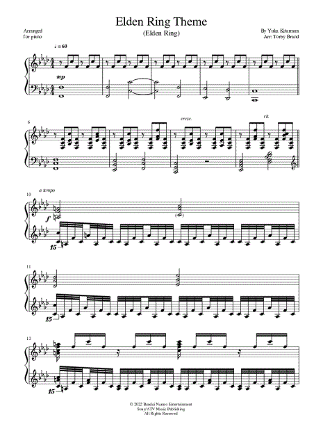 cascade Rand Astrolabium Torby Brand "Elden Ring Theme" Sheet Music (Piano Solo) in F Minor -  Download & Print - SKU: MN0259247
