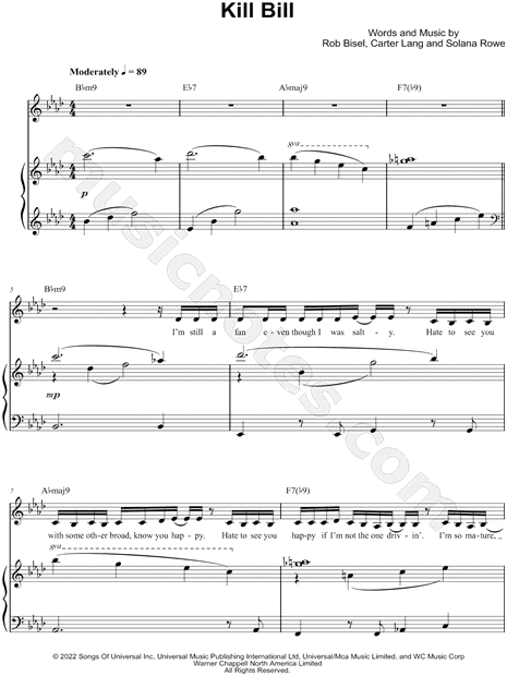 SZA "Kill Bill" Sheet Music in Ab Major (transposable) - Download