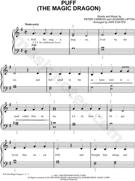 Puff The Magic Dragon sheet music for piano or keyboard (E-Z Play)