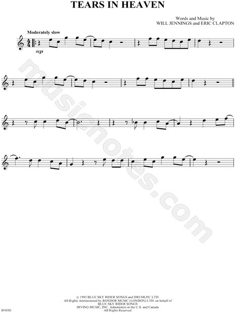 Eric Clapton Tears in Heaven Sheet Music (Trumpet Solo) in C Major -  Download & Print - SKU: MN0016812