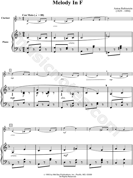 Melody In F sheet music for piano solo (PDF)