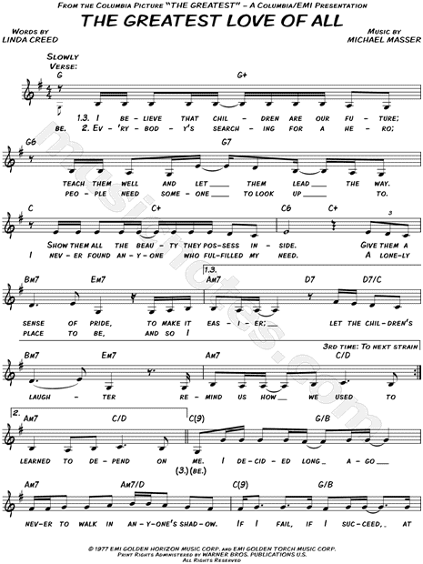 whitney-houston-the-greatest-love-of-all-sheet-music-leadsheet-in-g