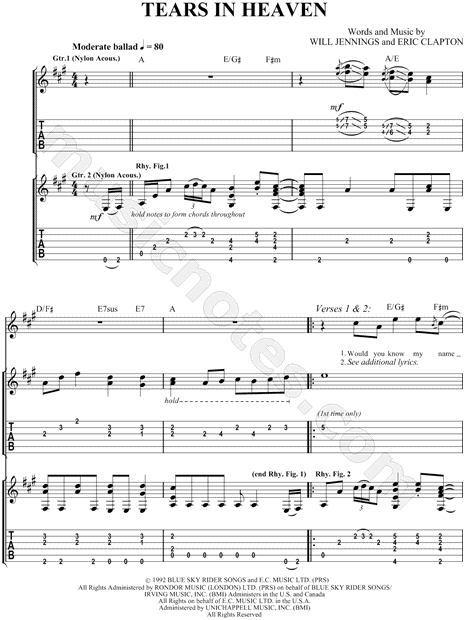 Tears in Heaven Tab by Eric Clapton (Guitar Pro) - Full Score