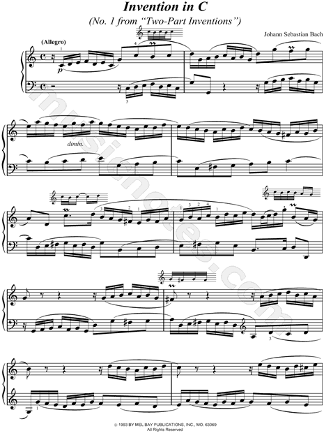 Variedad burlarse de Asesinar Johann Sebastian Bach "Invention No. 1 In C, BWV 772" Sheet Music (Piano  Solo) in C Major - Download & Print - SKU: MN0037748