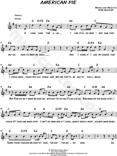 Download Don McLean 'American Pie' Sheet Music, Chords & Lyrics