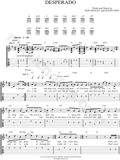 Desperado Guitar Chords, PDF