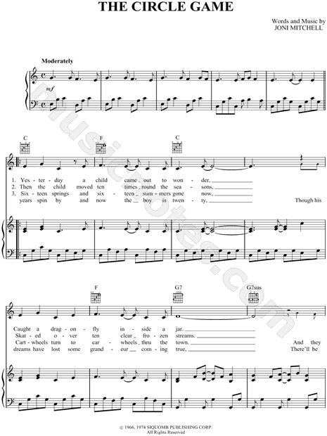 The Circle Game sheet music for guitar (chords) (PDF)