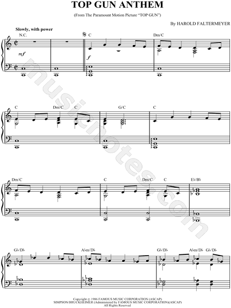 skulder Indtil opkald Top Gun Anthem" from 'Top Gun' Sheet Music (Piano Solo) in C Major -  Download & Print - SKU: MN0040344