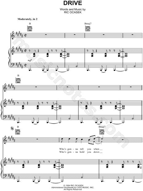 Drive Sheet Music | The Cars | Guitar Chords/Lyrics