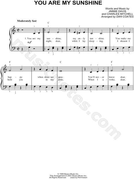 You Are My Sunshine sheet music (beginner) for piano solo (PDF)