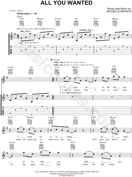 Michelle Branch Everywhere Guitar Tab in C Major - Download & Print -  SKU: MN0042889