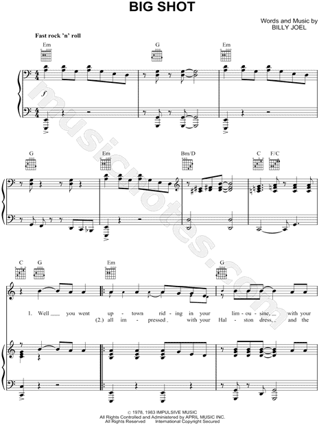 Billy Joel Big Shot Sheet Music in C Major (transposable