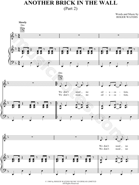 Pink Floyd Another Brick In the Wall (Part 2) Sheet Music in D Minor  (transposable) - Download & Print - SKU: MN0044738