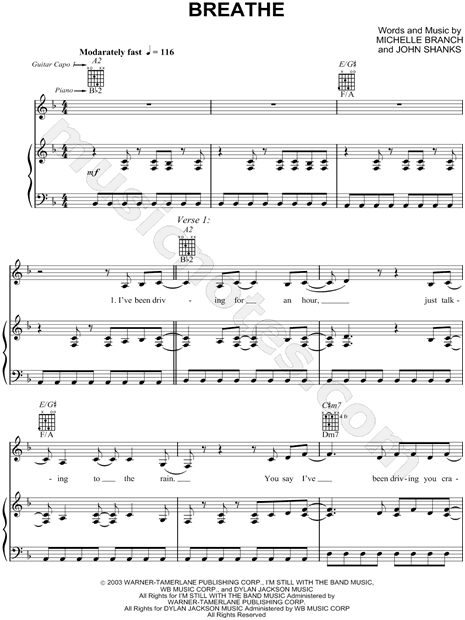 Michelle Branch Everywhere Sheet Music in Db Major (transposable) -  Download & Print - SKU: MN0204182