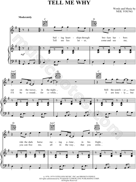 Tell Me Why" Sheet Music by Neil Young for Piano/Vocal/Chords - Sheet  Music Now