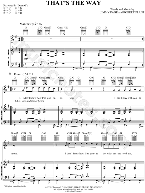 Led Zeppelin "That's the Way" Sheet Music G Major - Download & Print - SKU: MN0047723