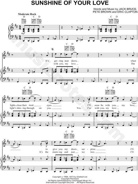 Sunshine of Your Love (Lead sheet with lyrics ) Sheet music for Piano  (Solo) Easy