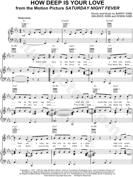 How Deep Is Your Love (Lead sheet with lyrics ) Sheet music for Piano  (Solo) Easy