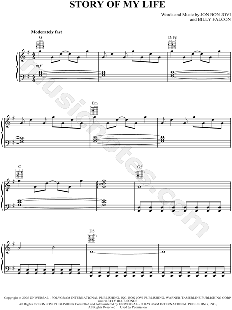 Print and Download Story Of My Life Sheet Music; Sheet Music - Download &  Print Story Of My Life