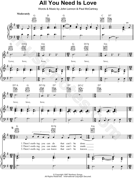 The Beatles All You Need Is Love Sheet Music in G Major (transposable) -  Download & Print - SKU: MN0053719