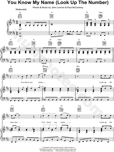 You Know My Name (Look Up The Number) sheet music for guitar (chords) v2