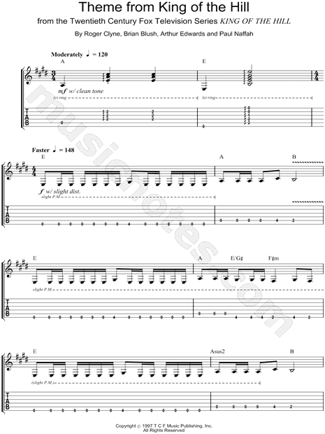 Theme From King Of The Hill by Roger Clyne - Guitar Tab Play-Along