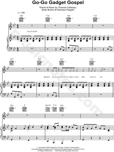 Go-Go Gadget Gospel" Sheet Music by Gnarls Barkley for  Piano/Vocal/Chords - Sheet Music Now