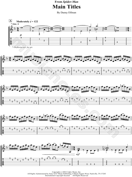 Theme From Spider-Man (Easy Guitar Tab) - Print Sheet Music Now