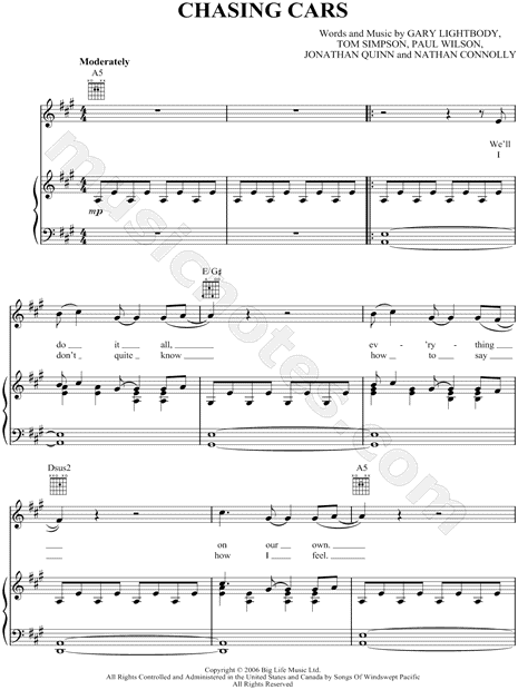 Chasing cars 2 free sheet music by Snow Patrol