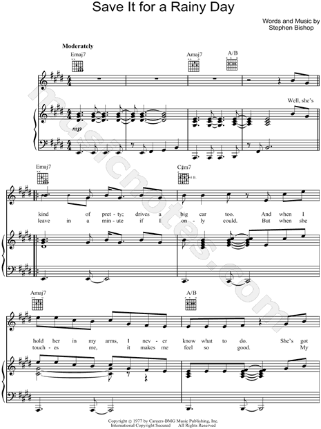 Rainy Day sheet music for voice, piano or guitar (PDF)