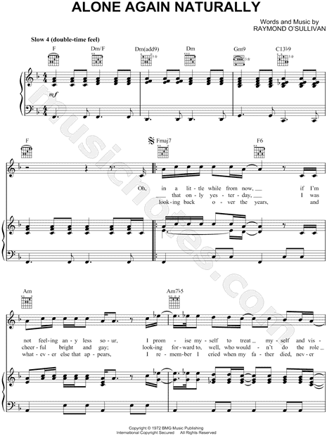 Gilbert O'Sullivan Alone Again Naturally Sheet Music in F Major  (transposable) - Download & Print - SKU: MN0057401