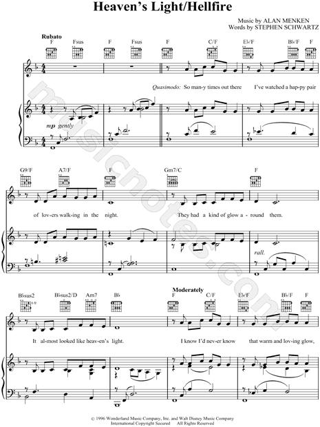 Hele tiden Mekaniker værtinde Heaven's Light / Hellfire" from 'The Hunchback of Notre Dame' Sheet Music  in F Major (transposable) - Download & Print - SKU: MN0057411