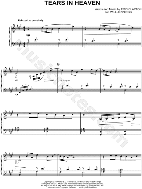 Eric Clapton Tears in Heaven Sheet Music for Beginners in C Major -  Download & Print - SKU: MN0130618