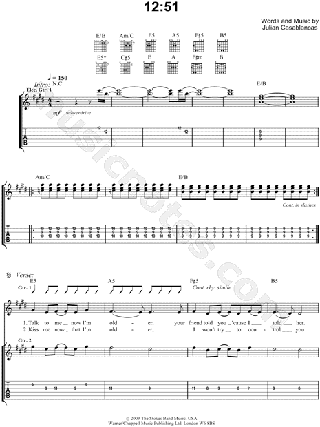 Last Nite Tab by The Strokes (Guitar Pro) - Full Score