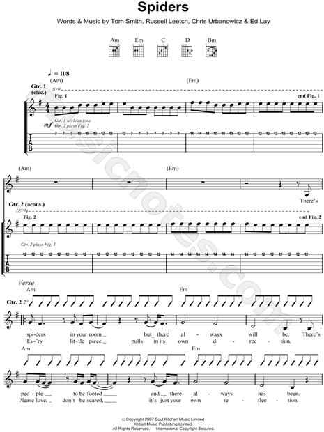 Editors Spiders Guitar Tab in E Minor - Download & Print - SKU: MN0060325