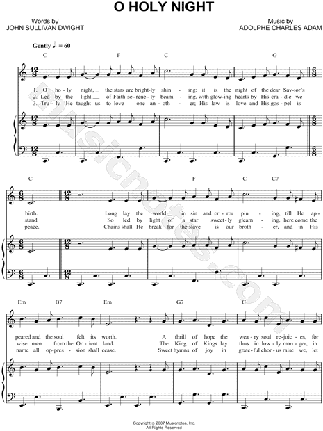 Adolphe Charles Adam O Holy Night Sheet Music (Easy Piano) in C Major  (transposable) - Download & Print - SKU: MN0060571