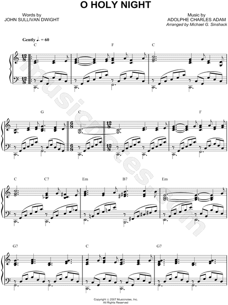 Adolphe Charles Adam O Holy Night Sheet Music (Easy Piano) in C Major  (transposable) - Download & Print - SKU: MN0060571