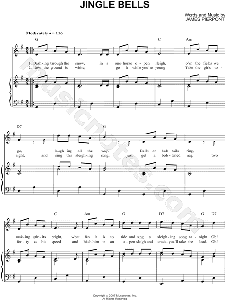 Jingle Bells (Lead sheet with lyrics ) Sheet music for Piano (Solo) Easy