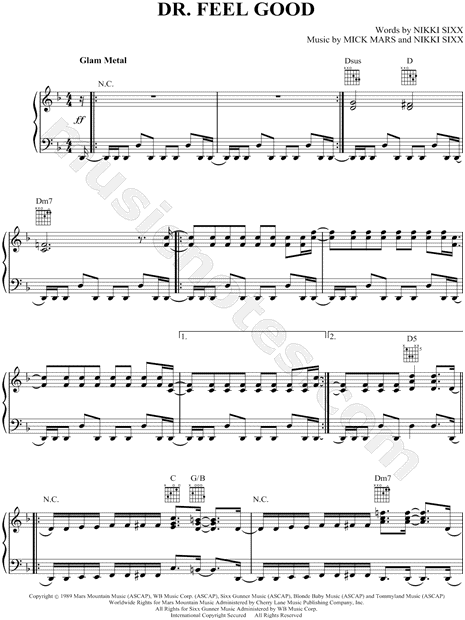 Download Digital Sheet Music of motley crue for Guitar notes and tablatures