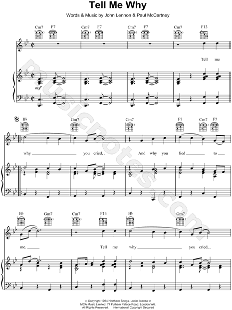 The Beatles Tell Me Why Sheet Music in Bb Major - Download & Print - SKU:  MN0061869